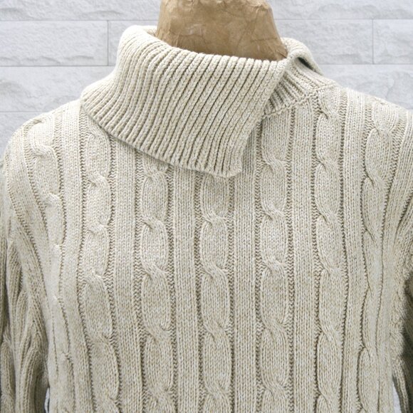 VINTAGE LIZ SPORT Sweater Split Turtleneck Knit Cable Stitch Neutral Tan XL - Picture 3 of 14
